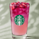Starbucks Cannon Ball Drink with strawberry and dragonfruit pieces