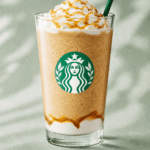 Starbucks Caramel Ribbon Crunch Frappuccino with whipped cream and caramel topping