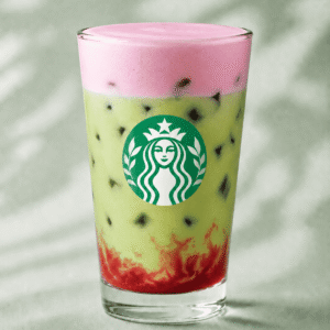 Starbucks Iced Double Berry Matcha with strawberry and raspberry cream