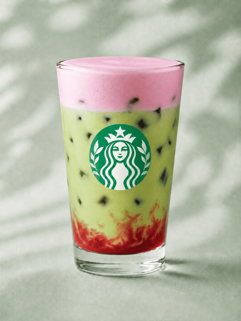 Starbucks Iced Double Berry Matcha with strawberry and raspberry cream