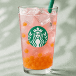 Starbucks Passionfruit Guava Energy Refresher with mango pineapple pearls
