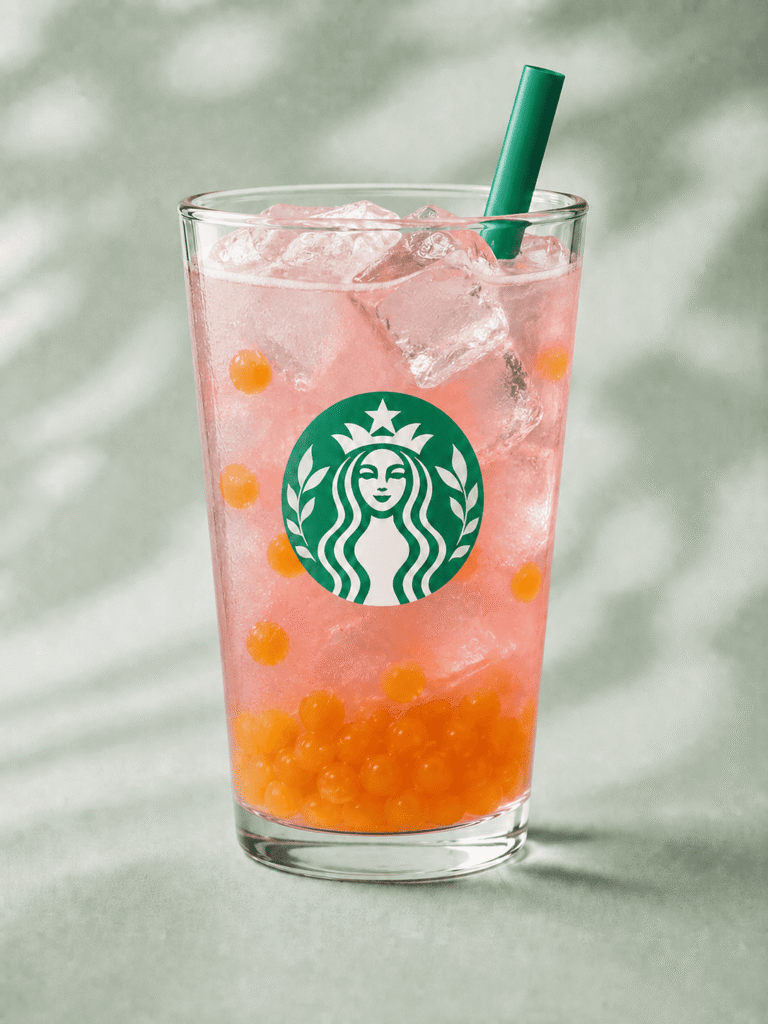 Starbucks Passionfruit Guava Energy Refresher with mango pineapple pearls