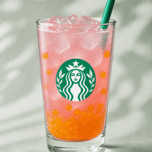 Starbucks Passionfruit Guava Lemonade Refresher with mango pineapple pearls