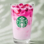 Starbucks Pink Cannon Ball Energy Drink with coconutmilk and fruit pieces