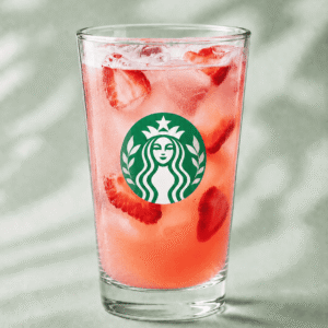 Starbucks Strawberry Açaí Lemonade Energy Refresher with strawberry pieces