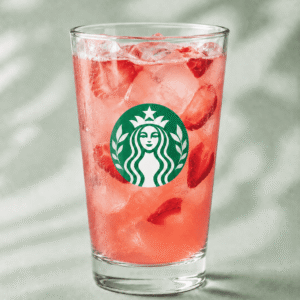 Starbucks Strawberry Açaí Lemonade Refresher with strawberry pieces