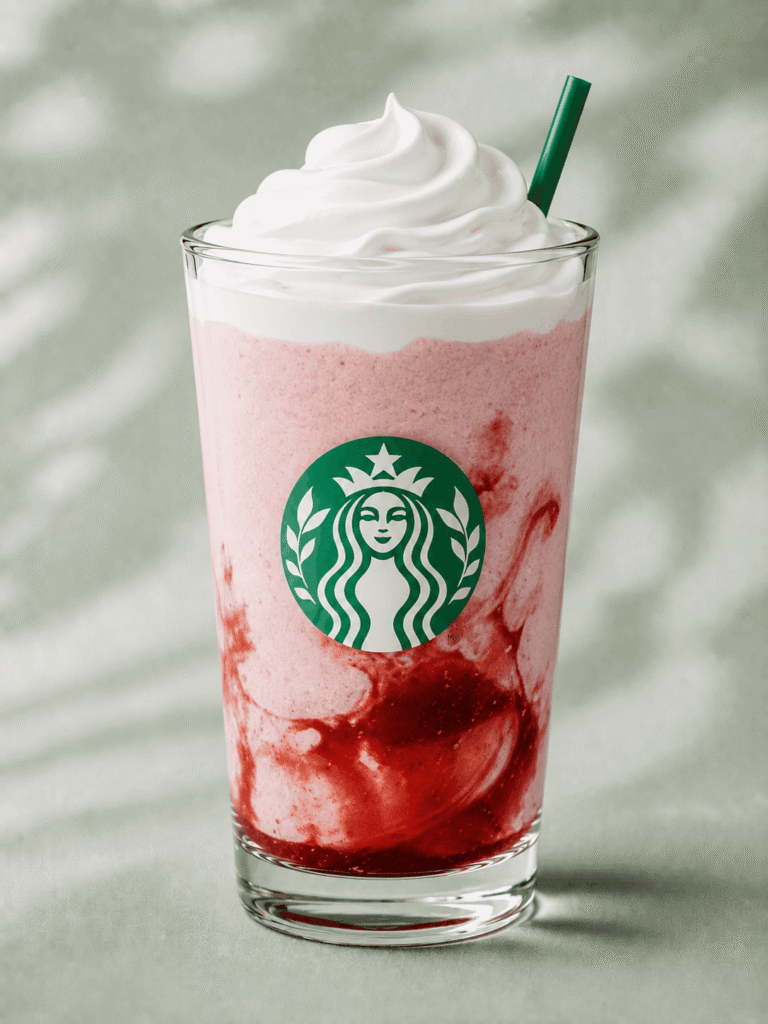 Starbucks Strawberry Crème Frappuccino with whipped cream